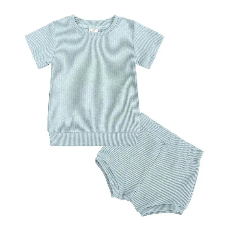 Blue Unisex Ribbed Infant Short Sets Pink Poodle Designz