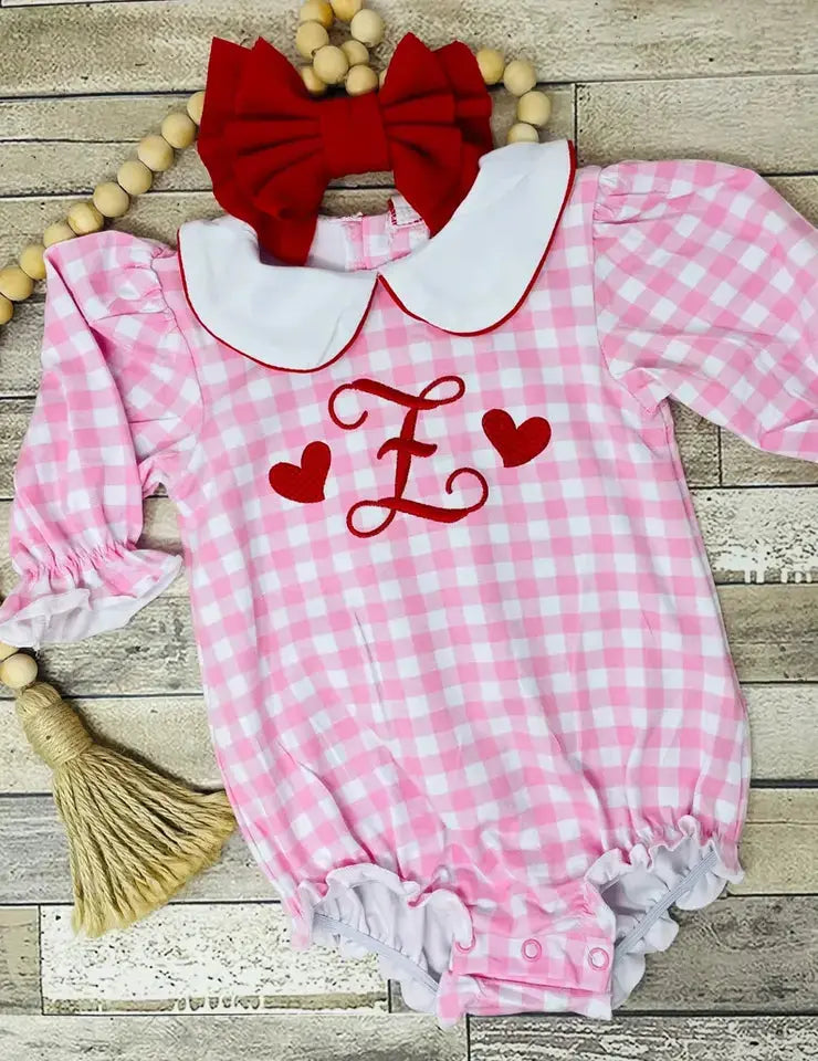 Boutique Girls Checkered Ruffle Long Sleeve Bubble Pink Poodle Designz