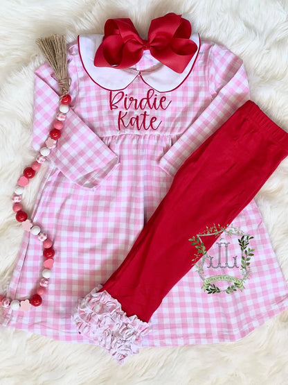 Boutique Girls Checkered Ruffle Set Pink Poodle Designz