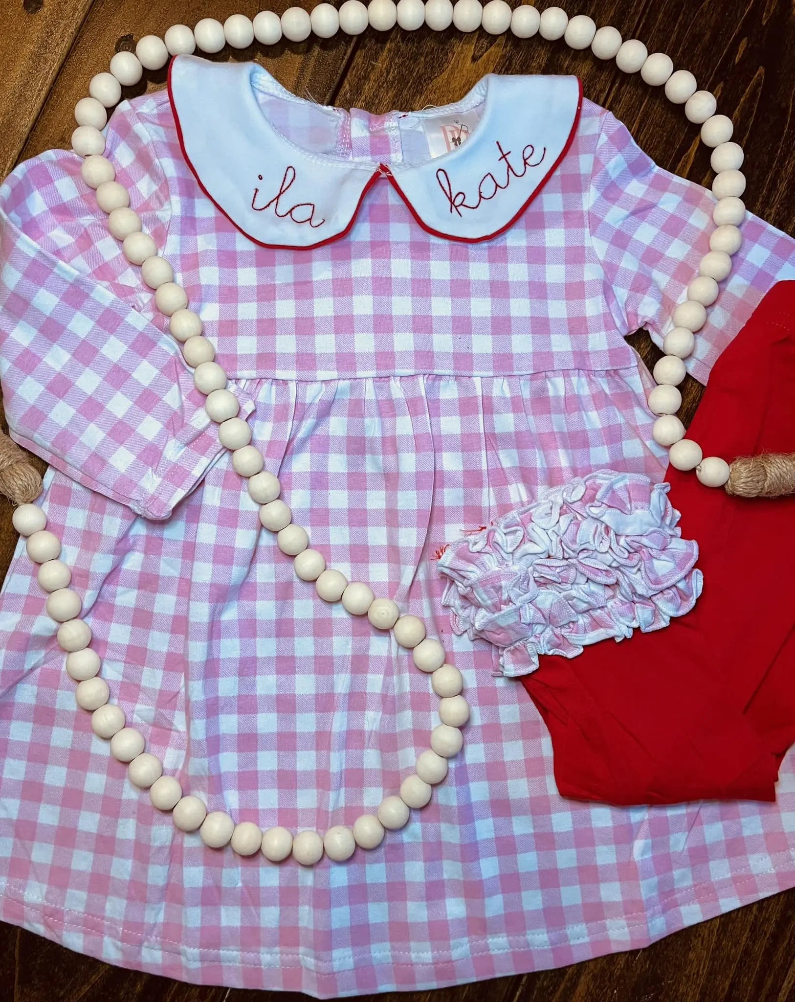 Boutique Girls Checkered Ruffle Set Pink Poodle Designz