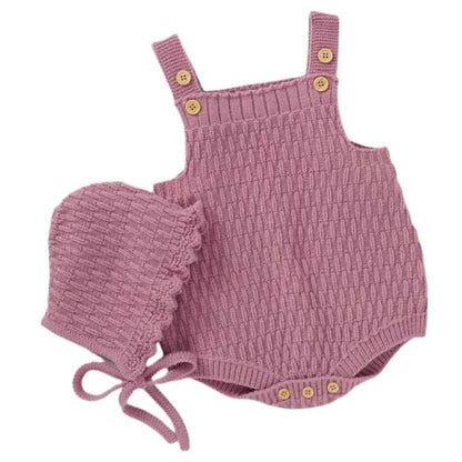 Boutique Ribbed Romper With Matching Bonnet Pink Poodle Designz