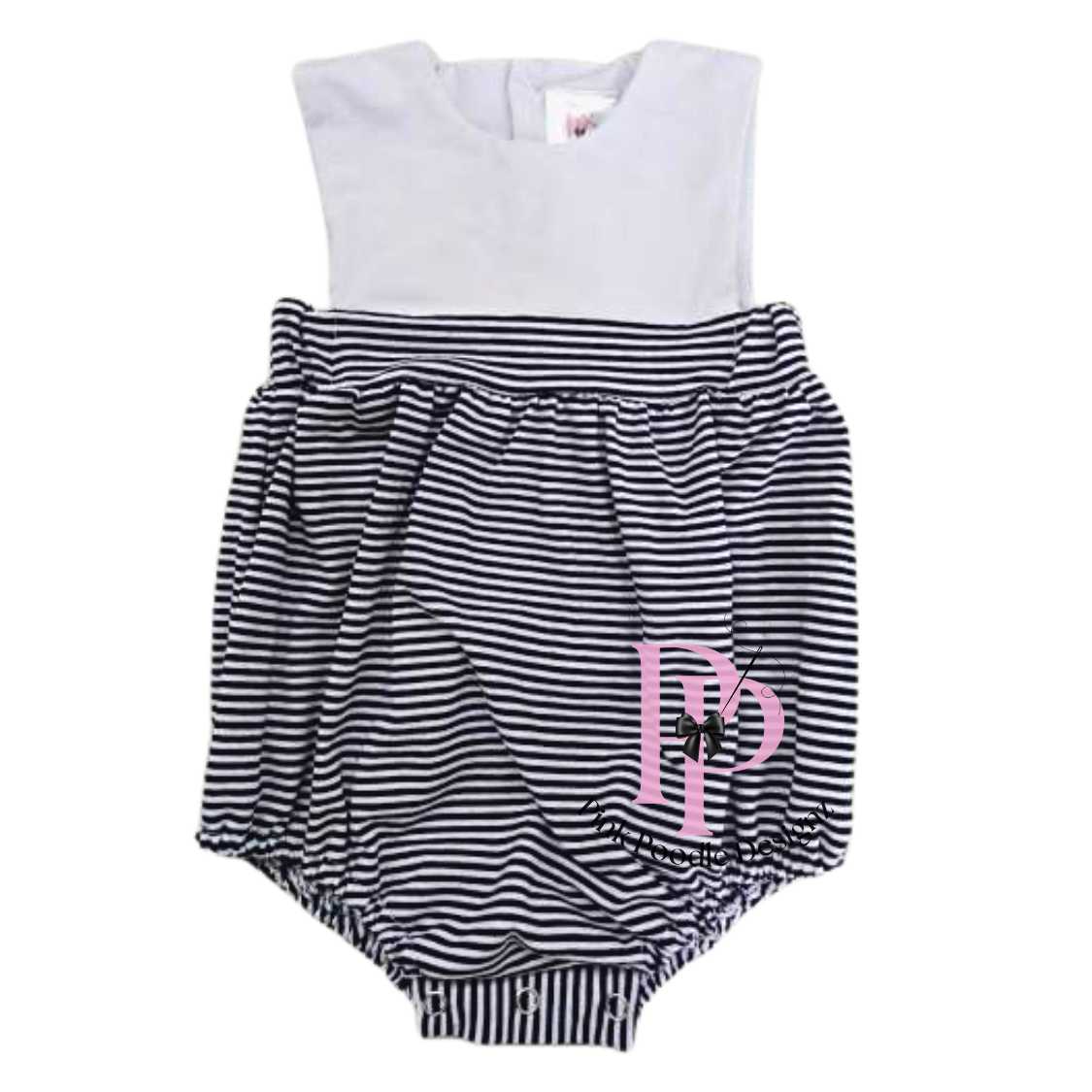Boys Summer Sleeveless Navy Stripe Bubble Pink Poodle Designz