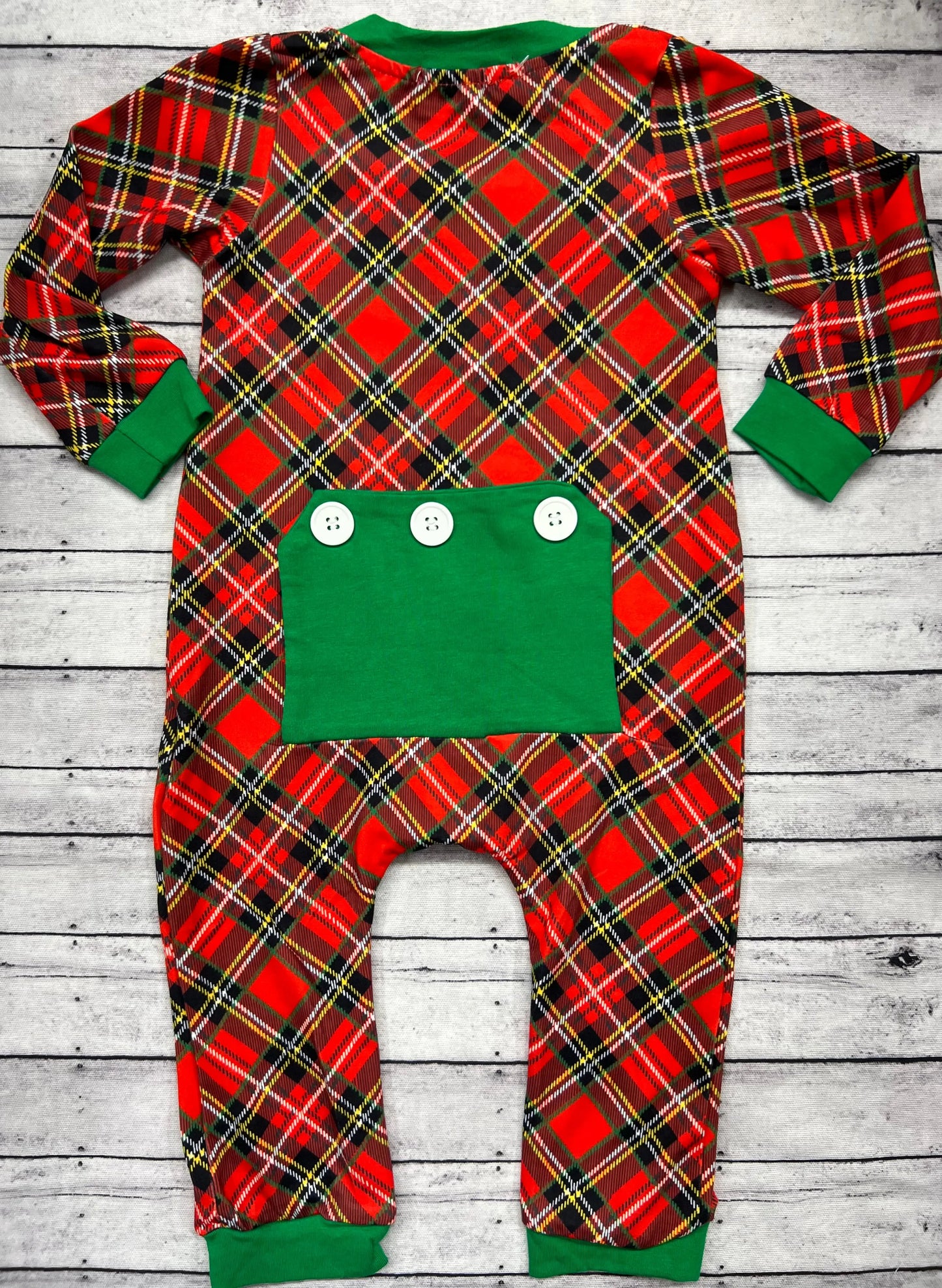 Christmas Pajamas Long John Baby Boy Girls Plaid Green Butt Flap