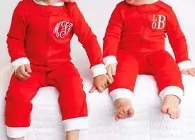 Drop seat Pajama Baby Zip Christmas Outfit Pajamas Red 1-Piece Knit Loungewear Pink Poodle Designz