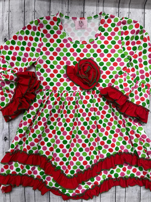 Girl's Christmas Polka Dot Ruffle Dress 5T ***LAST ONE*** Pink Poodle Designz