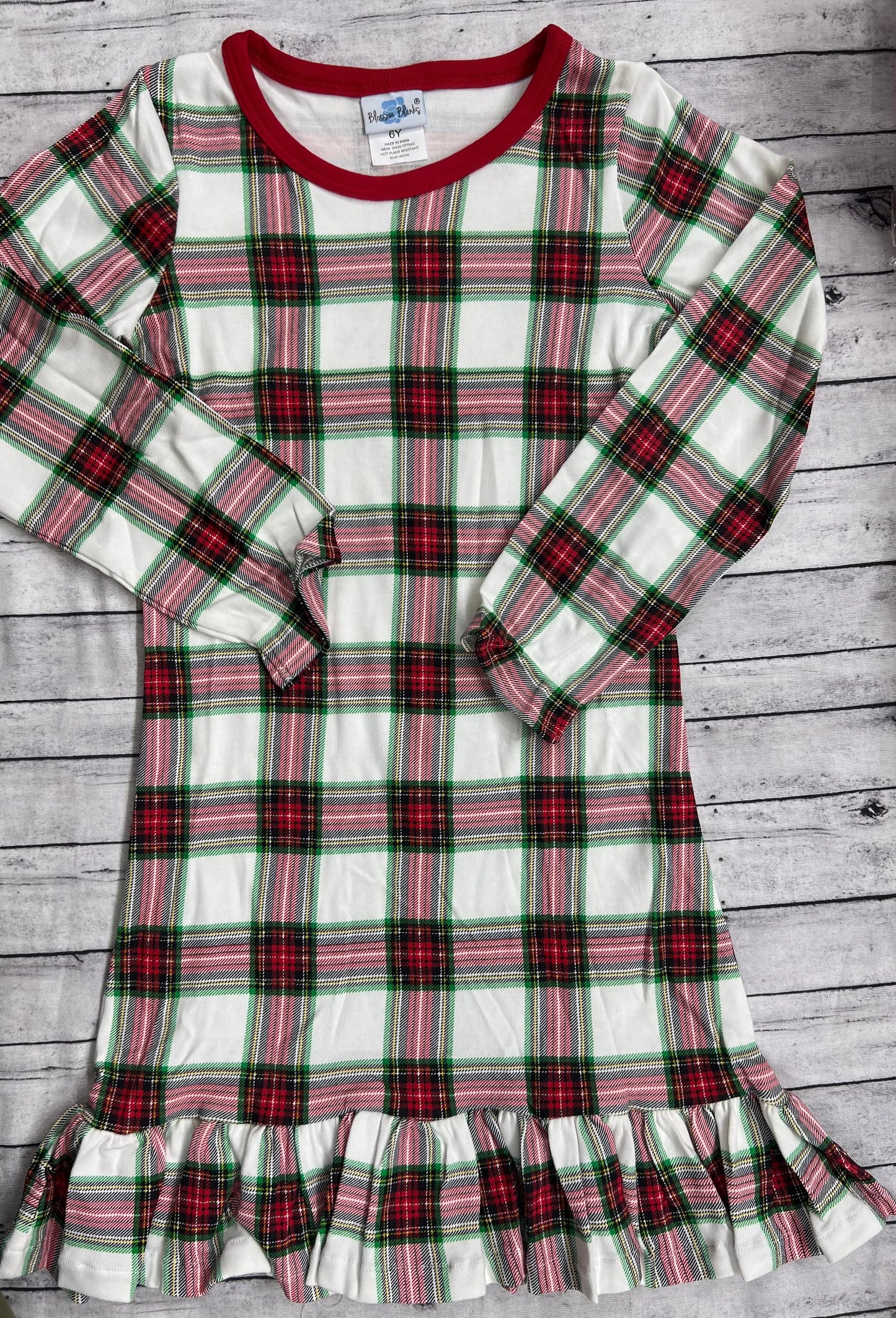 Girl's Christmas Red & Plaid Night Gown Bayou Blanks