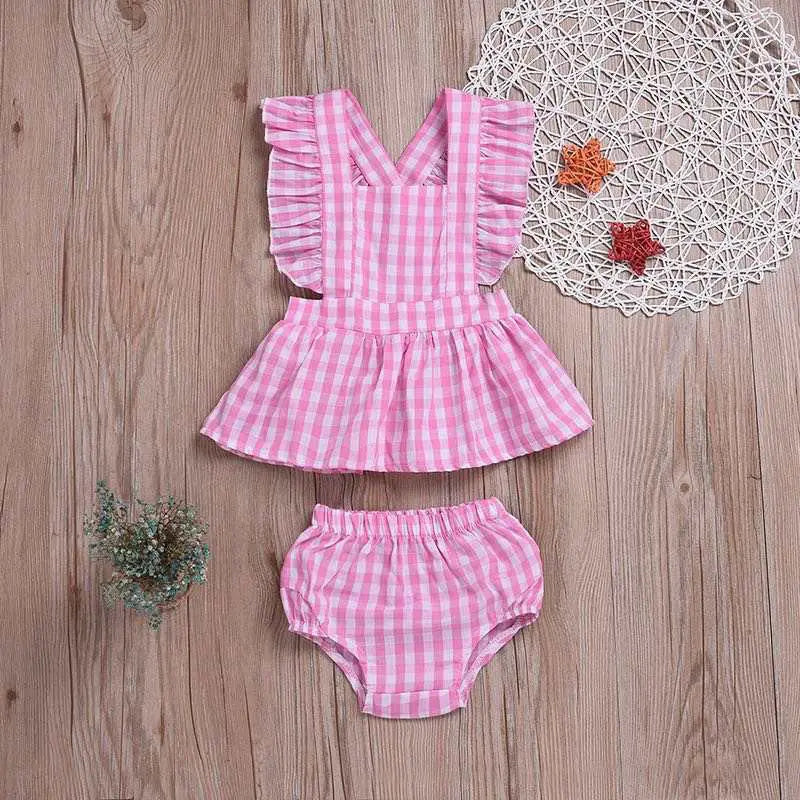 Girls' Pink Gingham 2 Piece Summer Set Pink Poodle Designz