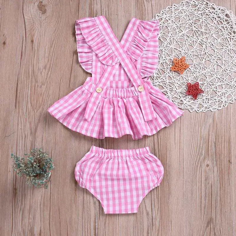 Girls' Pink Gingham 2 Piece Summer Set Pink Poodle Designz