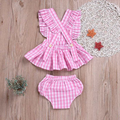 Girls' Pink Gingham 2 Piece Summer Set Pink Poodle Designz