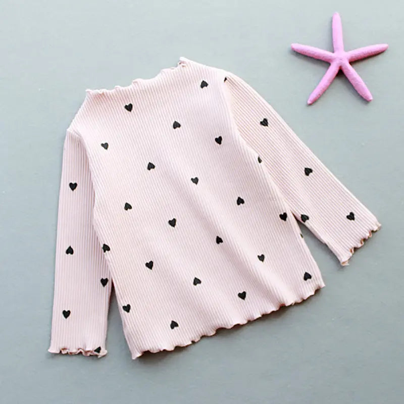 Girls Lovely Heart Print Lightweight Sweater Pink Poodle Designz