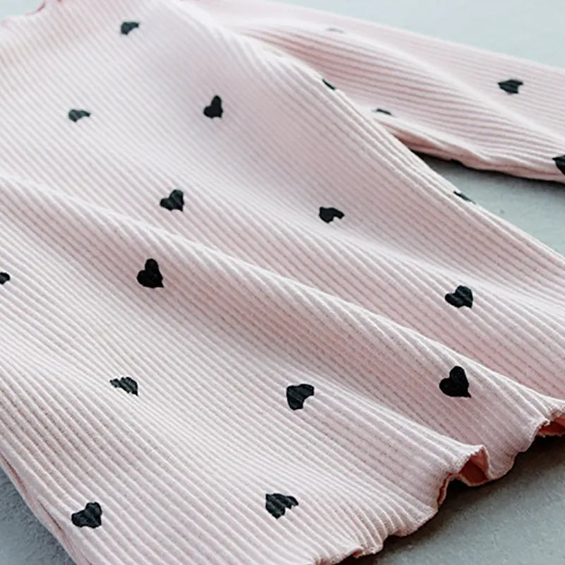 Girls Lovely Heart Print Lightweight Sweater Pink Poodle Designz