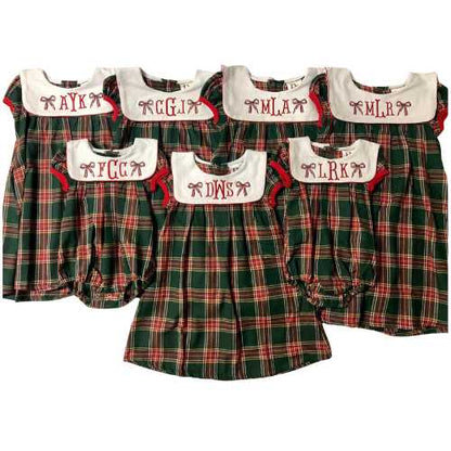 Girls Plaid Christmas Dress With Bib Neck And Puffy Sleeves Pink Poodle Designz