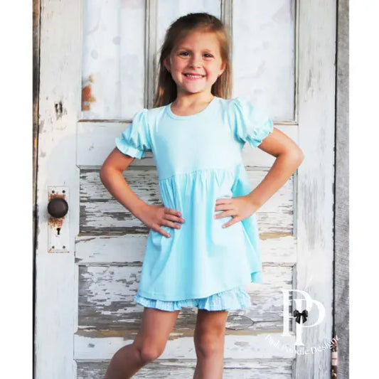 Girls Short Sleeve Aqua Tunic Top Sew Sweet Blanks