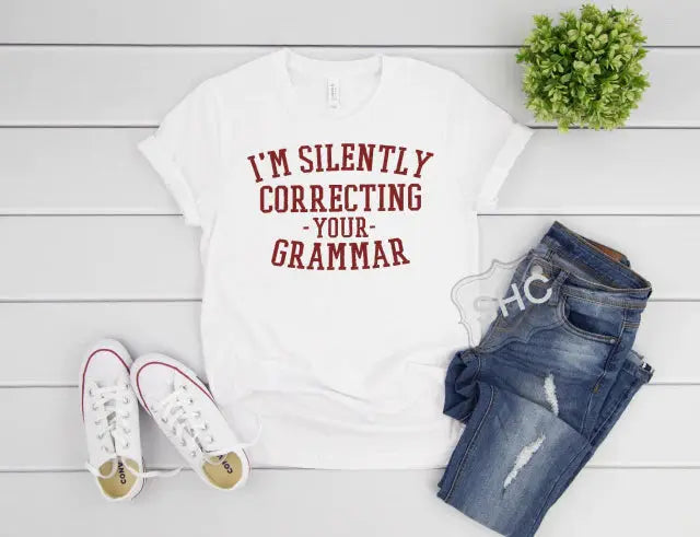 I'm Silently Correcting Your Grammar Short Sleeve Tee Pink Poodle Designz