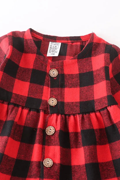 Monogrammed Black/Red Plaid Ruffle Set Honeydew