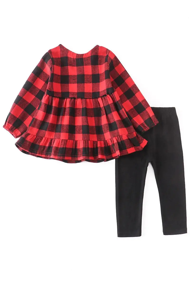 Monogrammed Black/Red Plaid Ruffle Set Honeydew