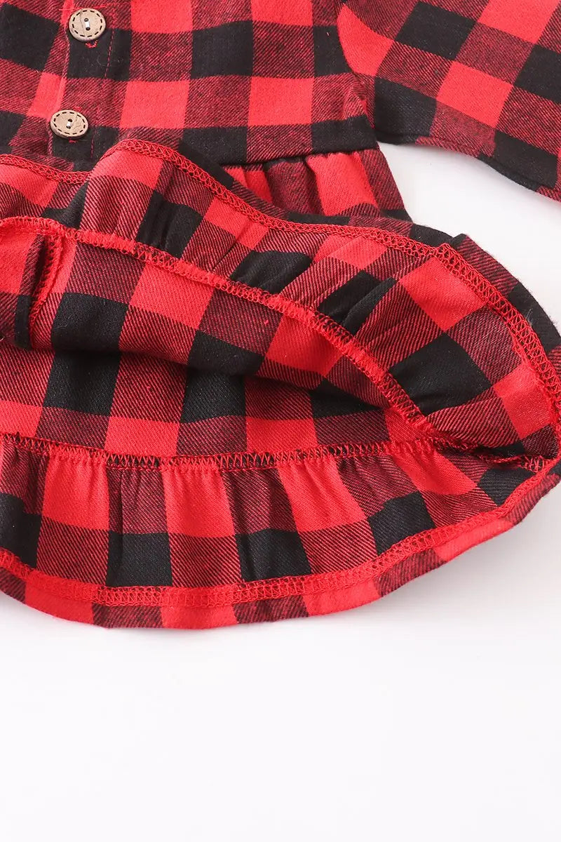 Monogrammed Black/Red Plaid Ruffle Set Honeydew