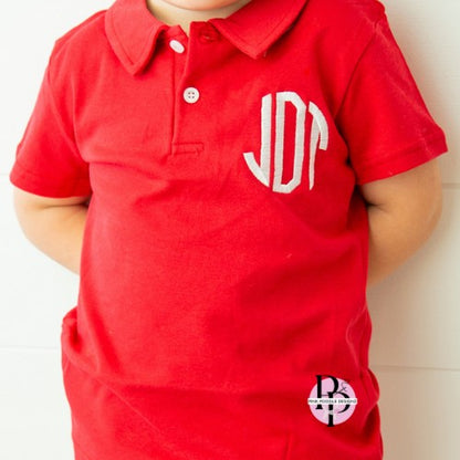 Monogrammed Boy's Short Sleeve Polo Pink Poodle Designz