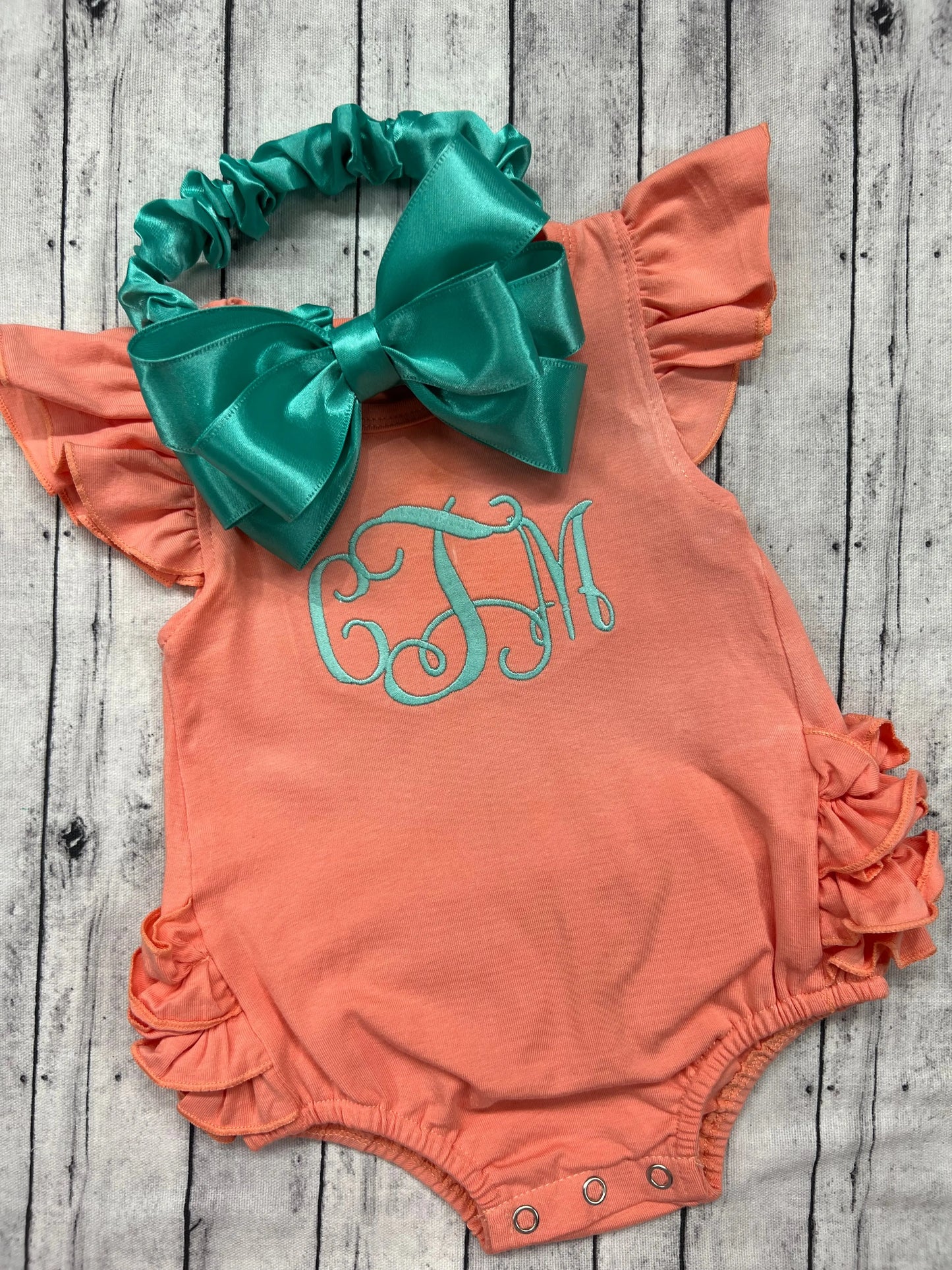 Monogrammed Bubble One Piece Icing Ruffle Romper Pink Poodle Designz