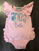 Monogrammed Bubble One Piece Icing Ruffle Romper Pink Poodle Designz