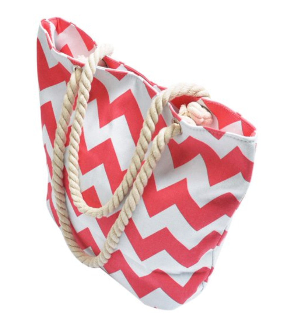 Monogrammed Coral Chevron Canvas Tote Pink Poodle Designz