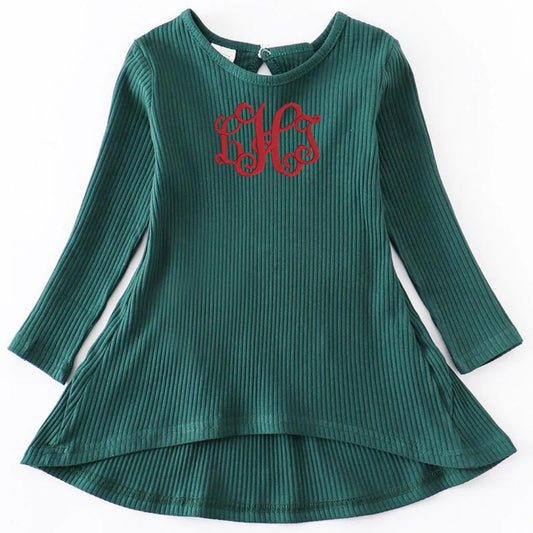 Monogrammed Flowy Hunter Green Waffle Long Sleeve Tunic Honeydew