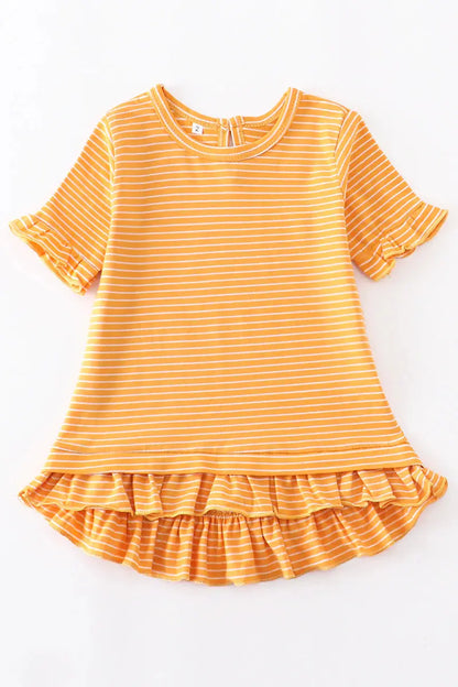 Monogrammed Flowy Mustard Ruffle Stripe Tunic Honeydew