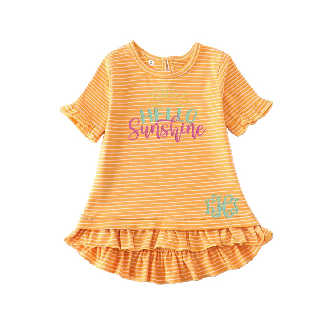 Monogrammed Flowy Mustard Ruffle Stripe Tunic Honeydew