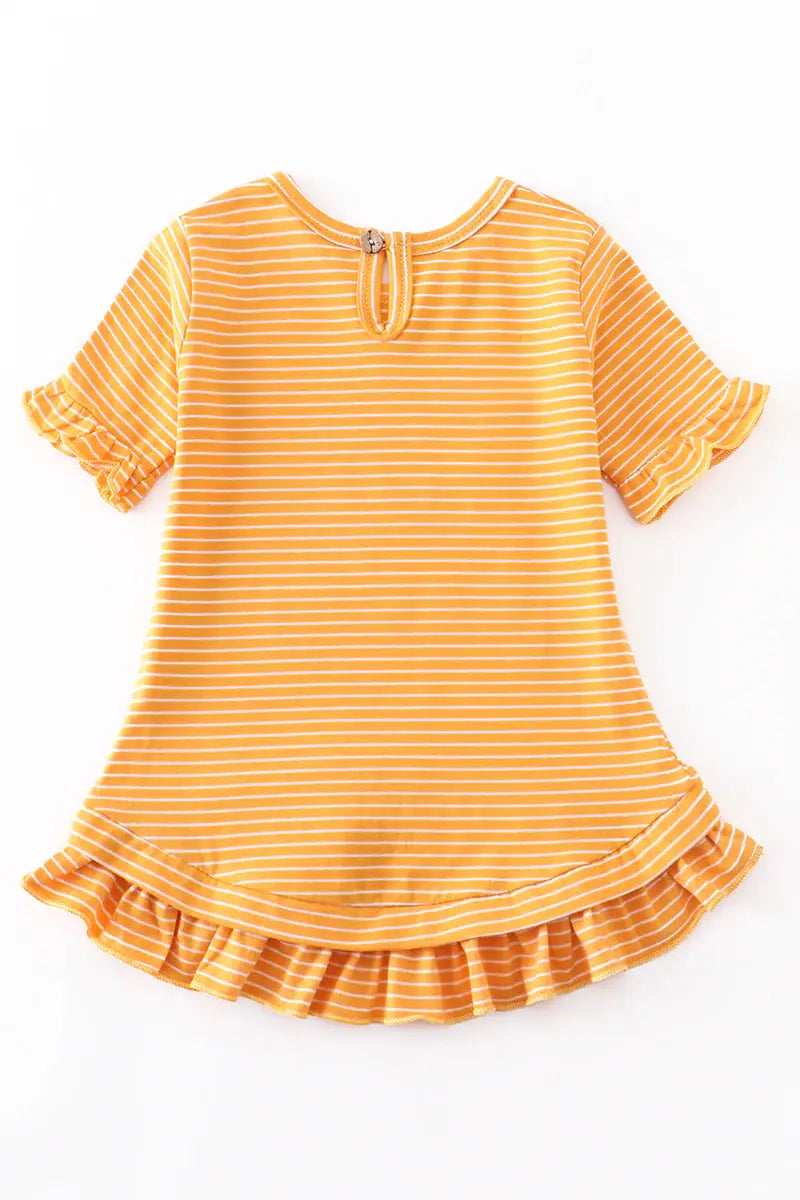 Monogrammed Flowy Mustard Ruffle Stripe Tunic Honeydew