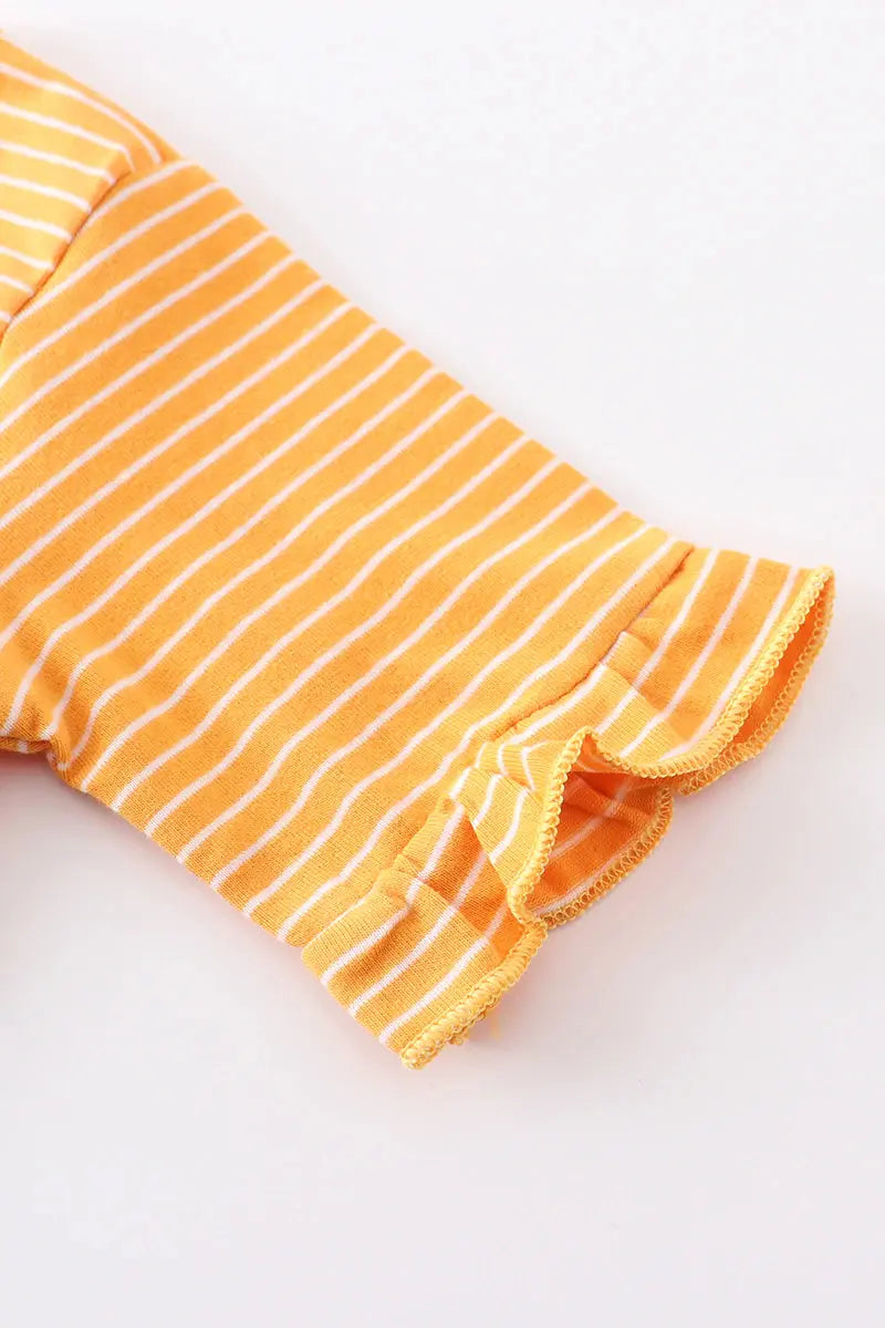 Monogrammed Flowy Mustard Ruffle Stripe Tunic Honeydew