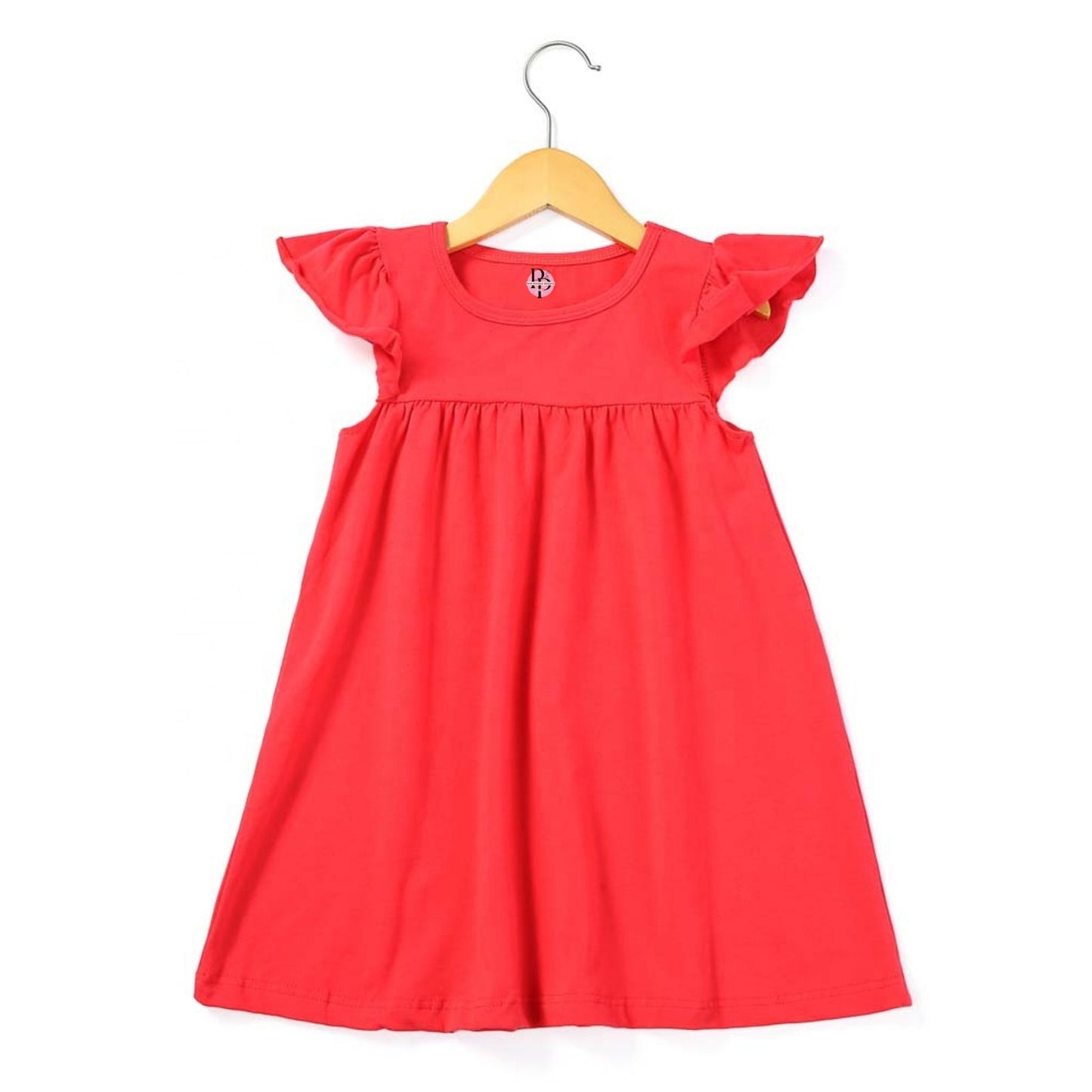 Monogrammed Girl's Cotton Flutter Sleeve Dress Pink Poodle Designz