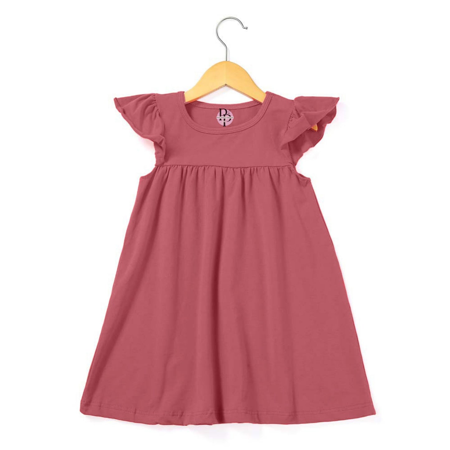 Monogrammed Girl's Cotton Flutter Sleeve Dress Pink Poodle Designz