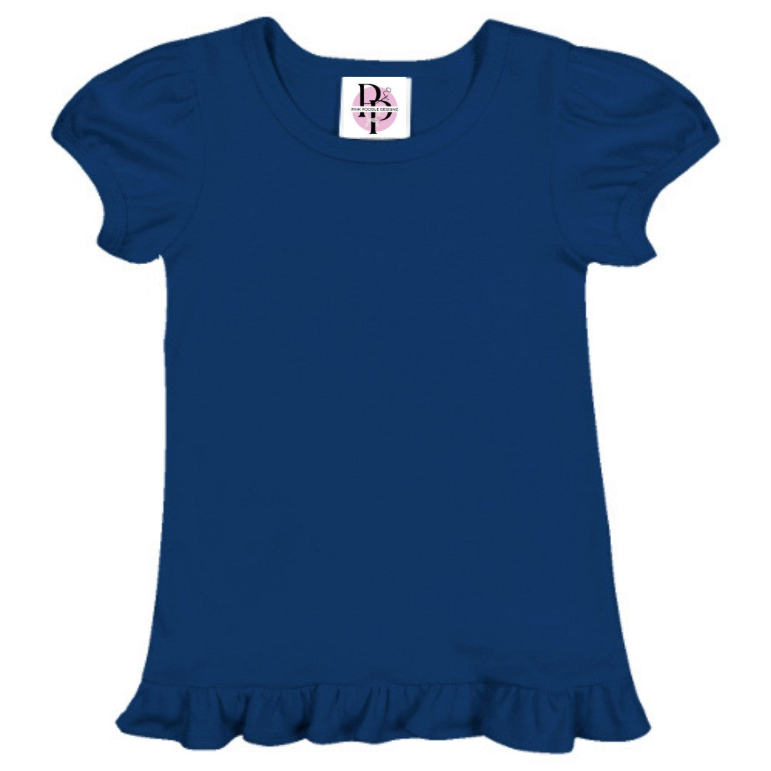 Monogrammed Girls' Navy Boutique Ruffle Tee Pink Poodle Designz