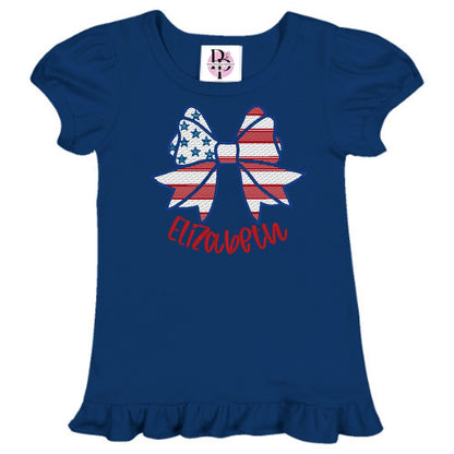 Monogrammed Girls' Navy Boutique Ruffle Tee Pink Poodle Designz