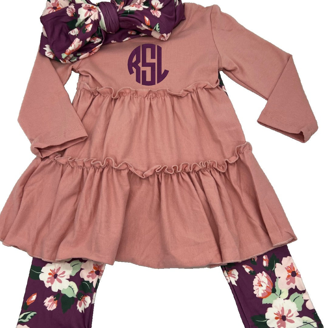 Monogrammed Mauve/Burgundy Floral 3pc Set Honeydew