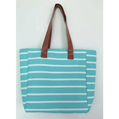 Monogrammed Mint Striped Canvas Tote Pink Poodle Designz