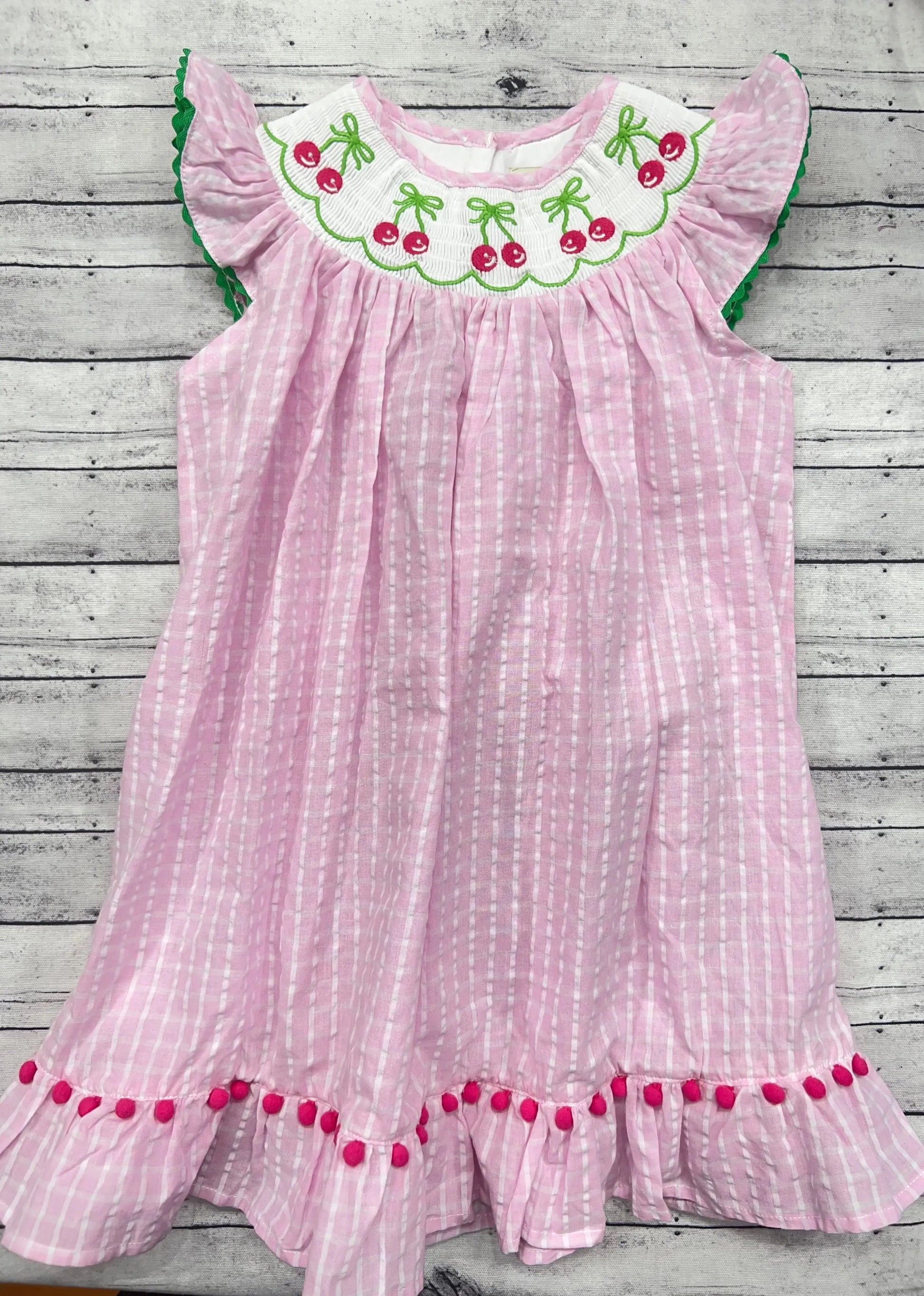 Monogrammed Pink Gingham Seersucker Cherry Summer Dress Pink Poodle Designz