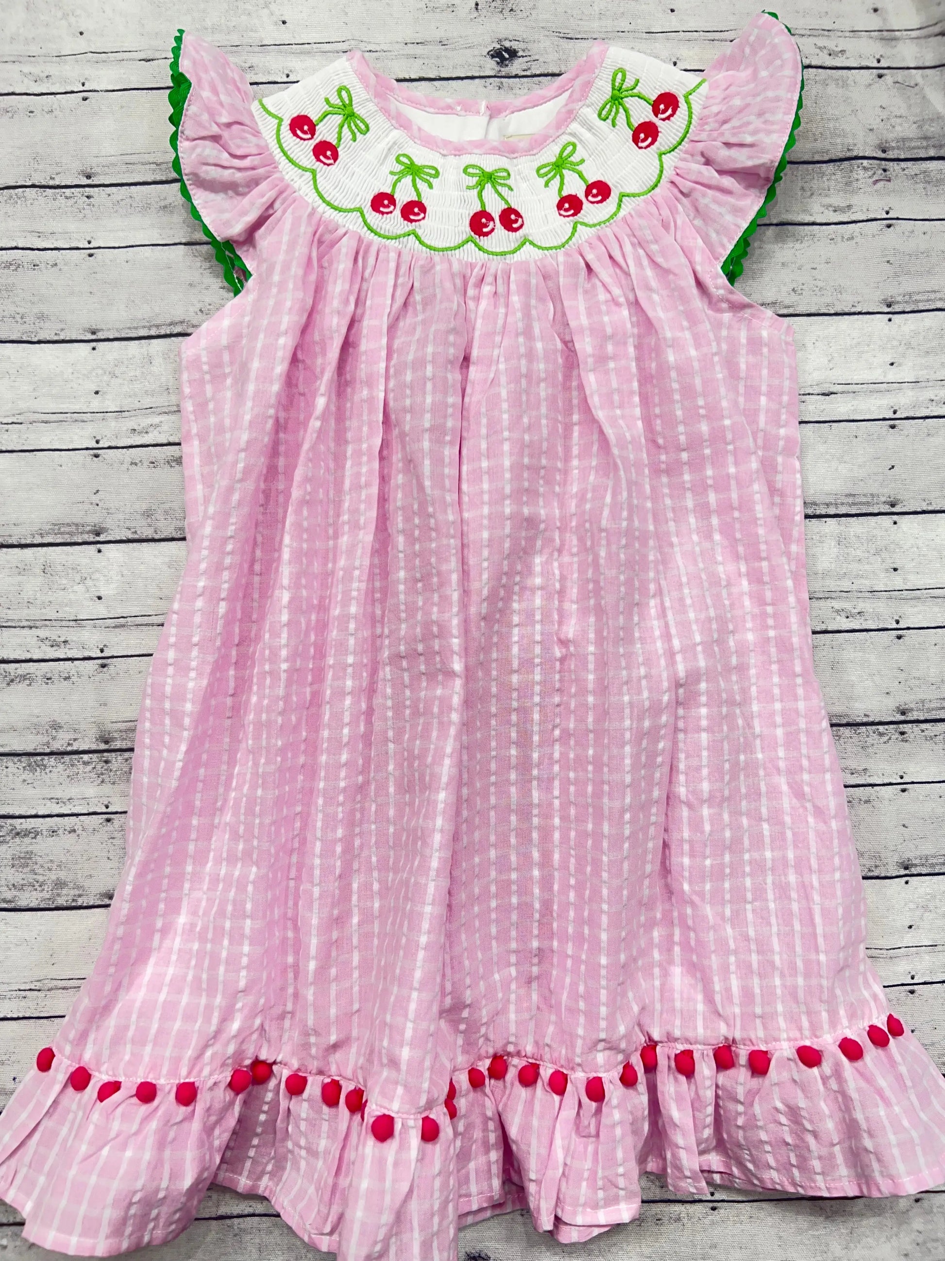 Monogrammed Pink Gingham Seersucker Cherry Summer Dress Pink Poodle Designz