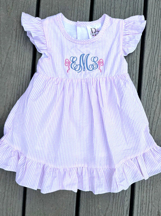 Monogrammed Pink/White Seersucker Dress Pink Poodle Designz