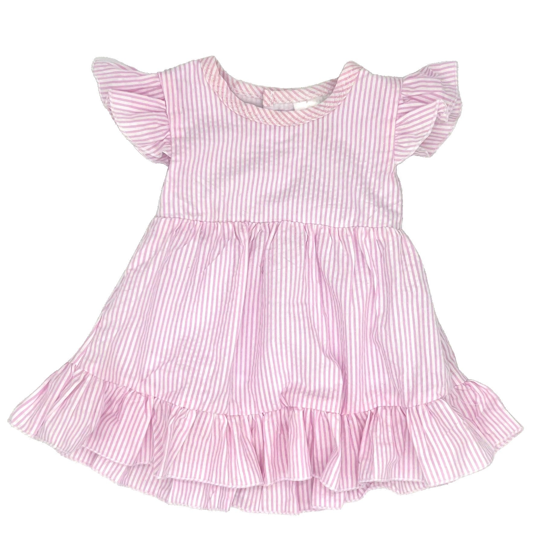 pink and white seersucker dress English Factory Women's Seersucker Striped Midi Dress, Pink, XS at Amazon Women's Clothing store