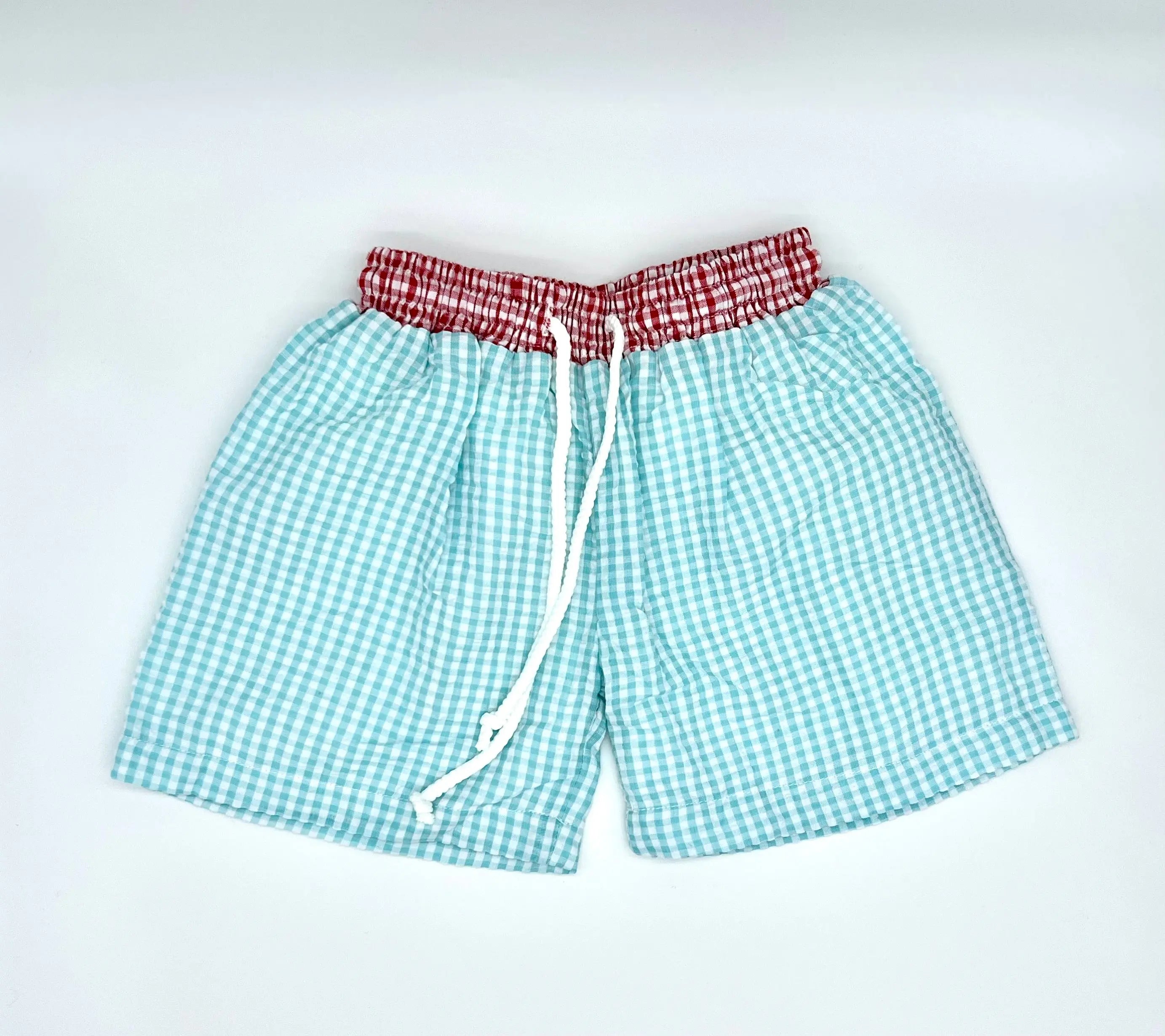 MONOGRAM SWIM TRUNKS COLOR BLOCK SEERSUCKER