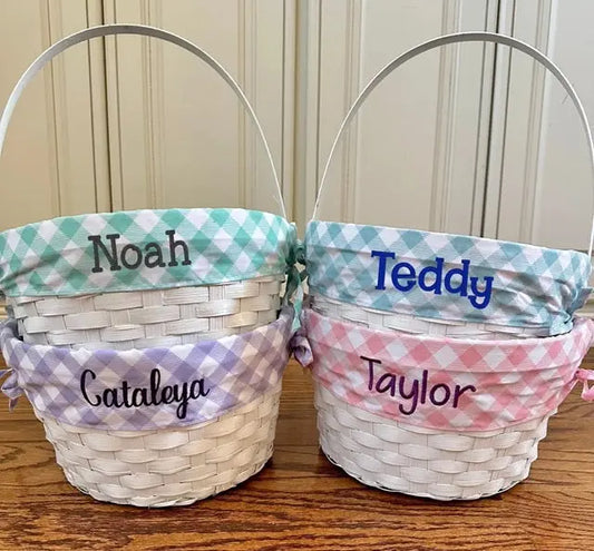 Monogrammed White Bamboo Easter Basket With Lining Pink Poodle Designz