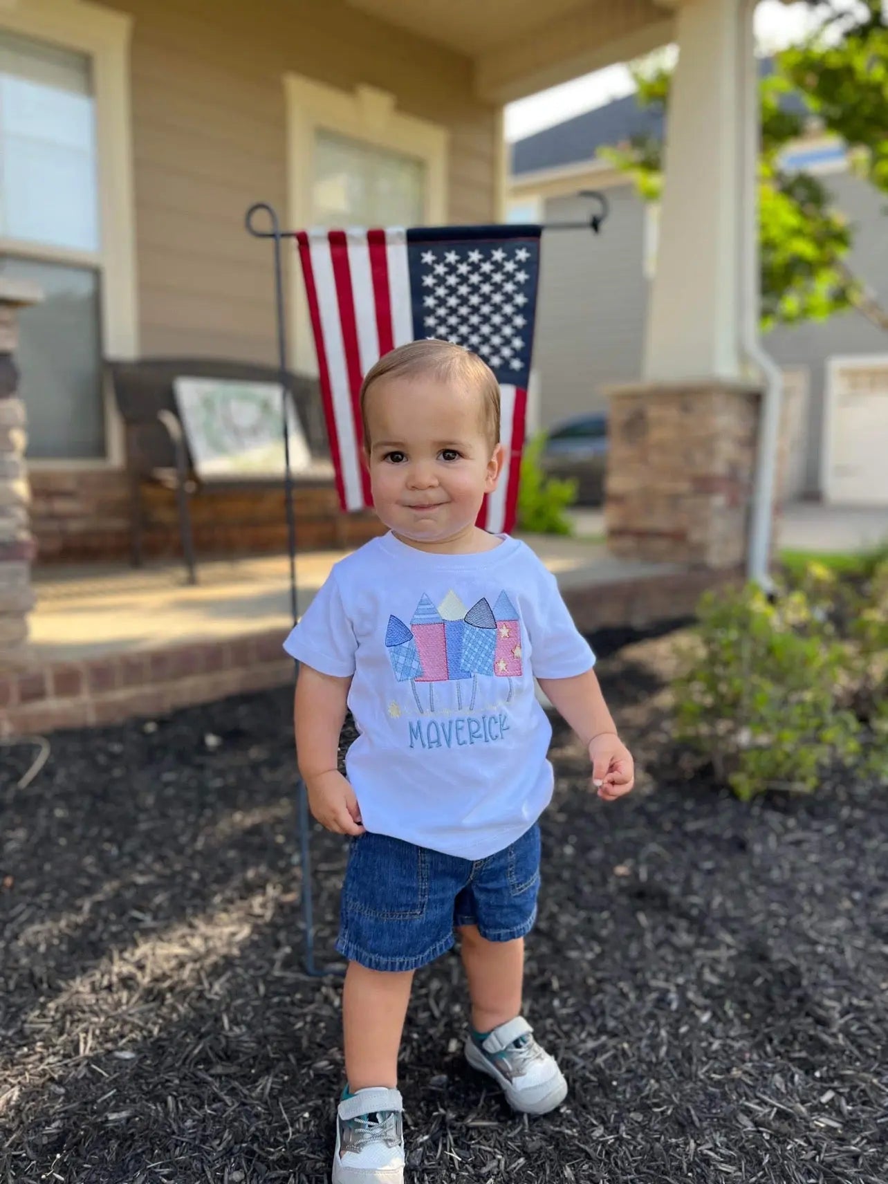 Patriotic Rockets Applique Boy's Short Sleeve Tee Blanks Boutique
