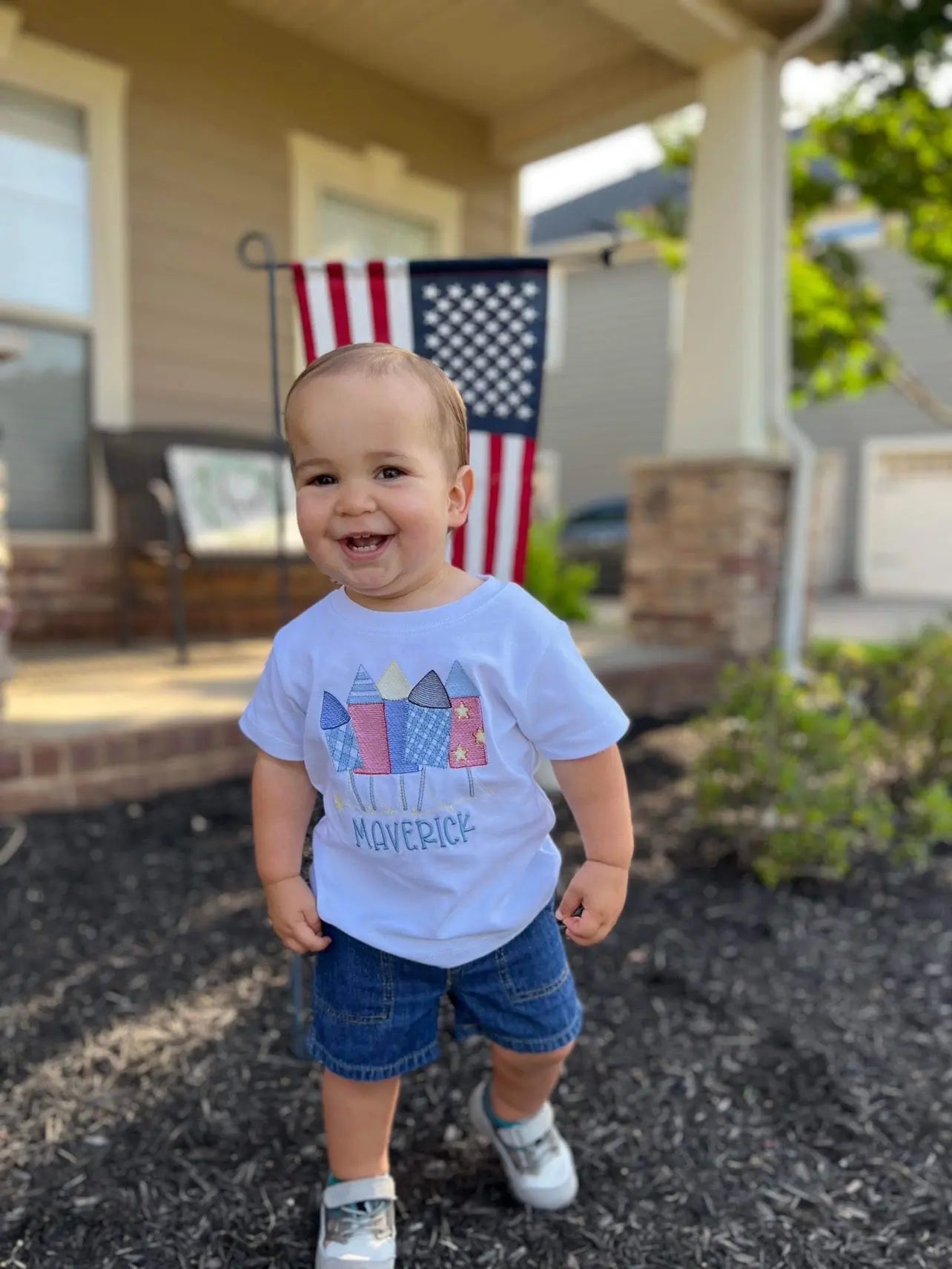 Patriotic Rockets Applique Boy's Short Sleeve Tee Blanks Boutique