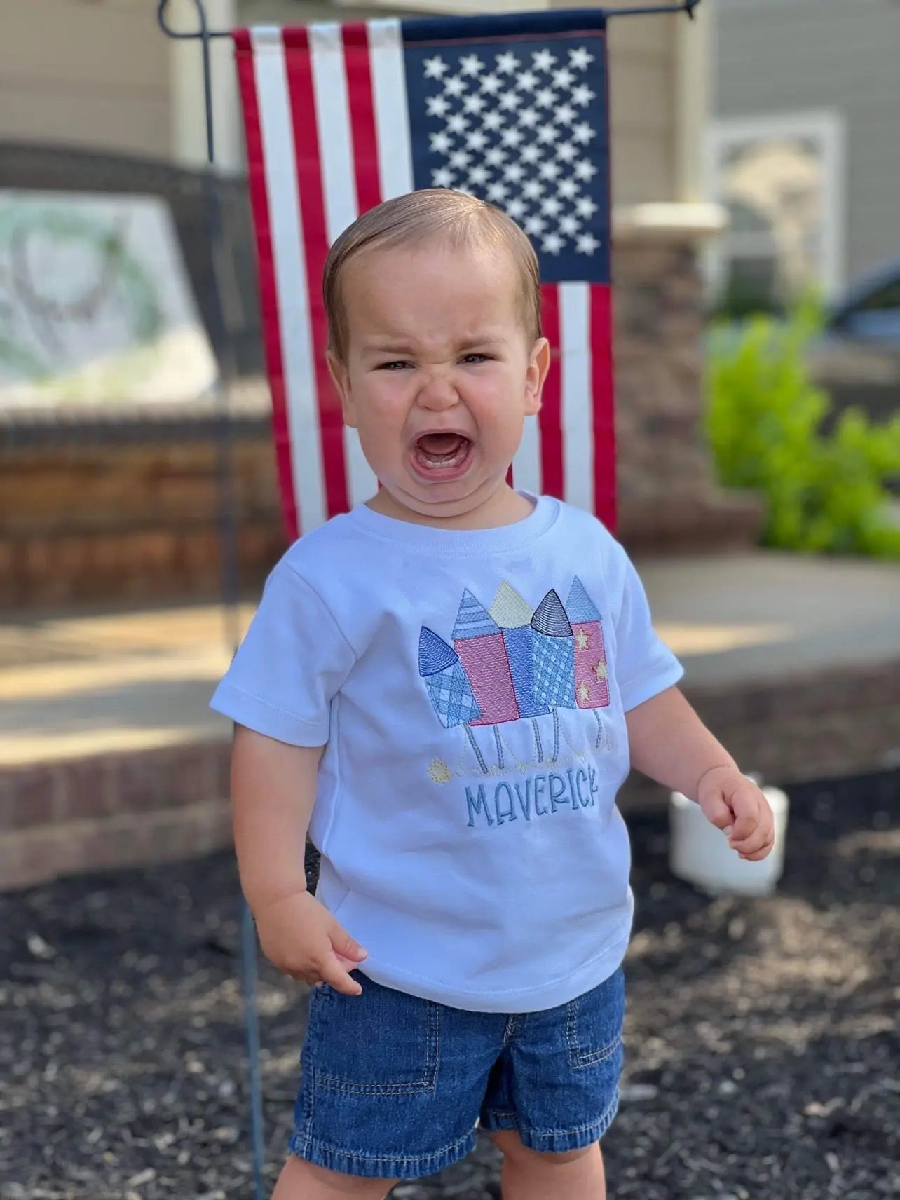 Patriotic Rockets Applique Boy's Short Sleeve Tee Blanks Boutique