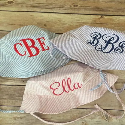 Personalized Infant/Toddler/Kids Seersucker Bucket Hat Pink Poodle Designz