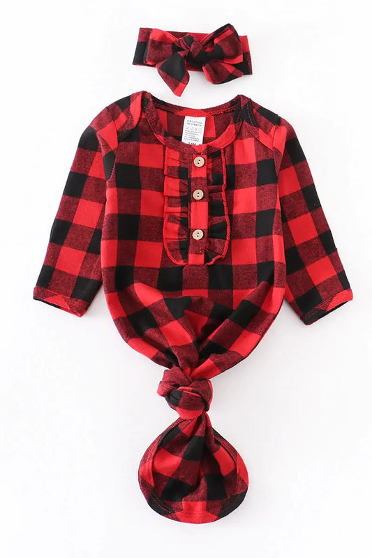 Red/Black Plaid Baby Gown Set Honeydew