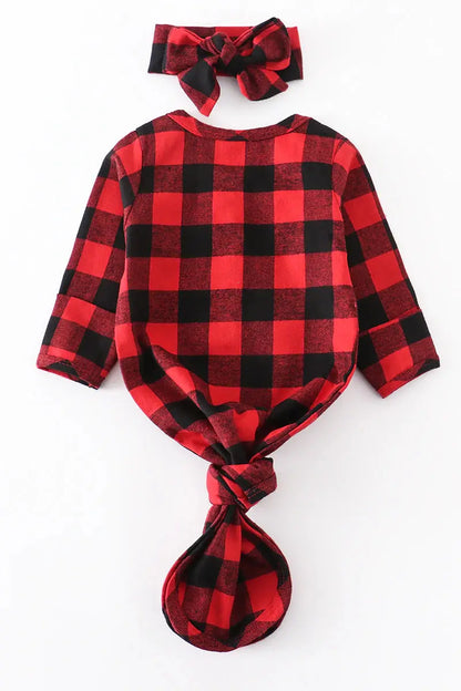 Red/Black Plaid Baby Gown Set Honeydew