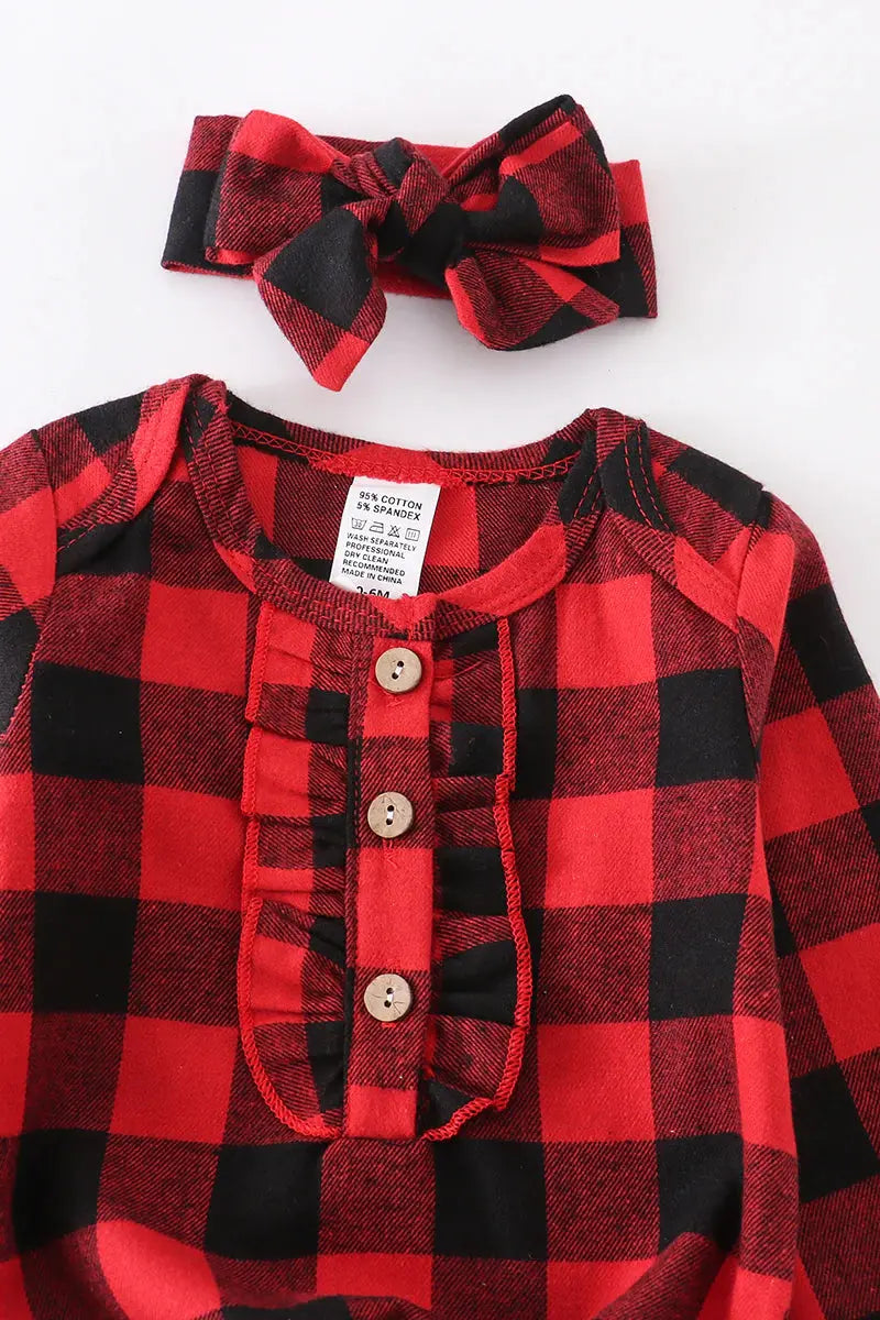 Red/Black Plaid Baby Gown Set Honeydew