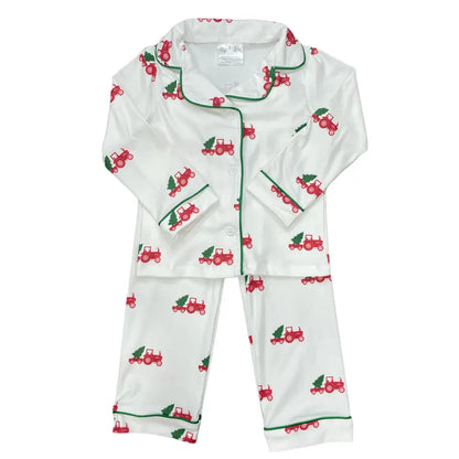 SugarBee Blanks Christmas Unisex Tractor Button Down Pajamas Sugarbee Blanks